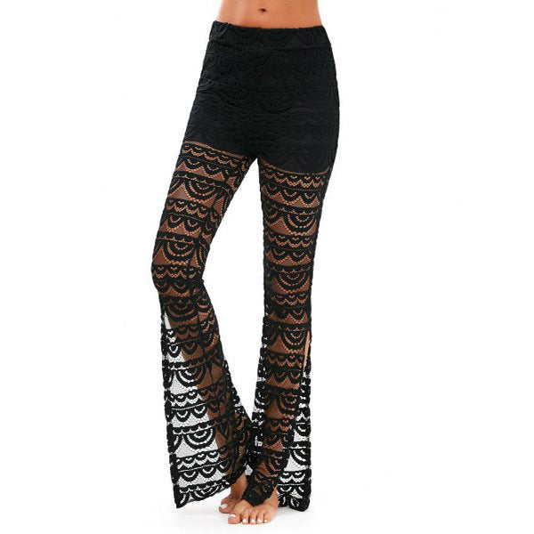 Pantalon transparent en patchwork élégant pour femme, pantalon sexy en dentelle, tenue de soirée, clubwear, été