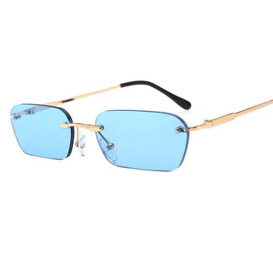 Compatible with Apple, Peekaboo Rimless Rectangular Sunglasses for Men and Women Clear Lens.