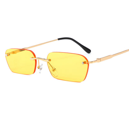 Compatible with Apple, Peekaboo Rimless Rectangular Sunglasses for Men and Women Clear Lens.