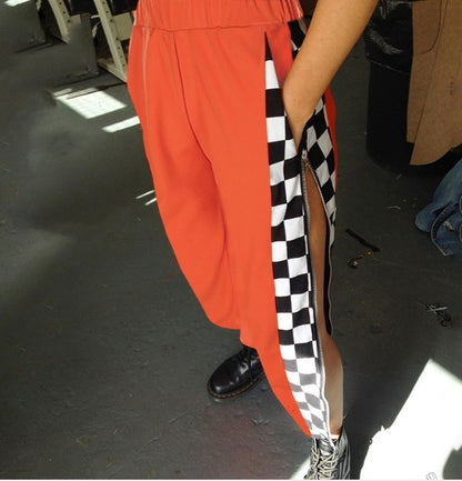 Pantalon Femme Side Checkerboard Zipper Sweatpants 