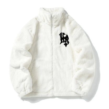 Men's Rabbit Fur Jacket Coats Hip Hop Retro Letter Print Autumn Fleece 