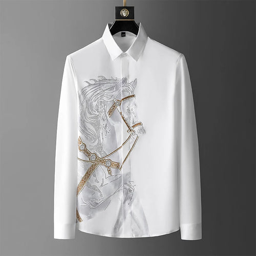 Brand Luxury Rhinestone Men's Shirt 2021 Autumn Long Sleeve Slim