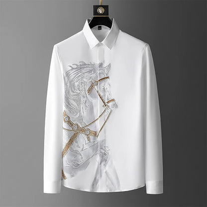 Brand Luxury Rhinestone Men's Shirt 2021 Autumn Long Sleeve Slim 