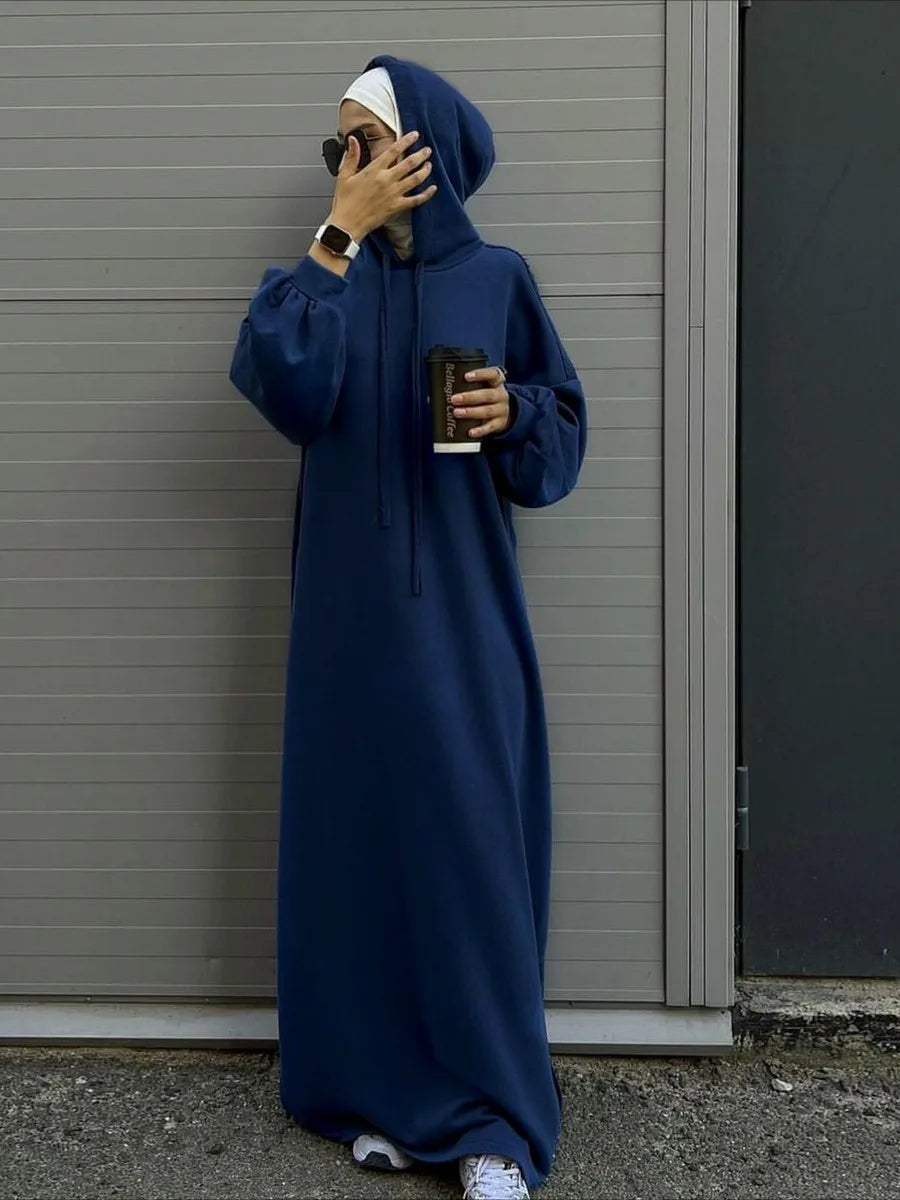 Muslim Women Hoodie Dress Saudi Arabic Long Robe Vestidos Abaya Dubai Morocco Kaftan Jalabiya Eid Ramadan Hooded Dresses Abayas