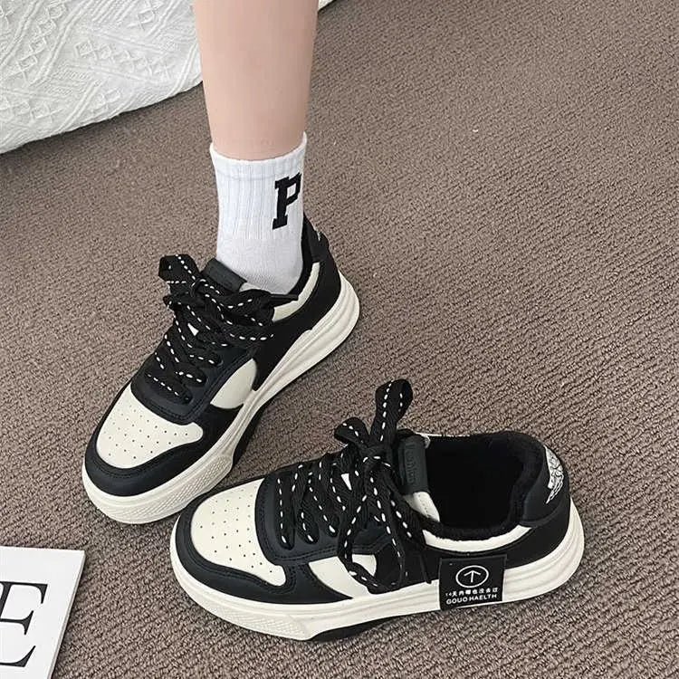 Board Shoes Women's Sneakers New Muffin Thick Bottom Khaki Black White Color Matching Fashion Women's Shoes Casual Sports Shoes