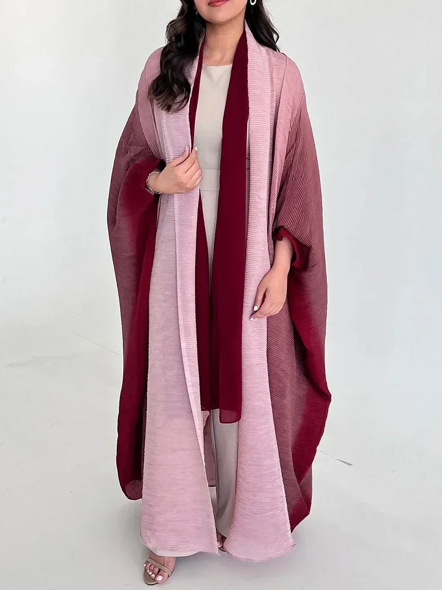 Muslim Abaya for Women Bat Sleeve Pleated Gradient Cardigan Trench Coat 2023 Autumn Dubai Abayas Plus Size Women's Luxury Coat