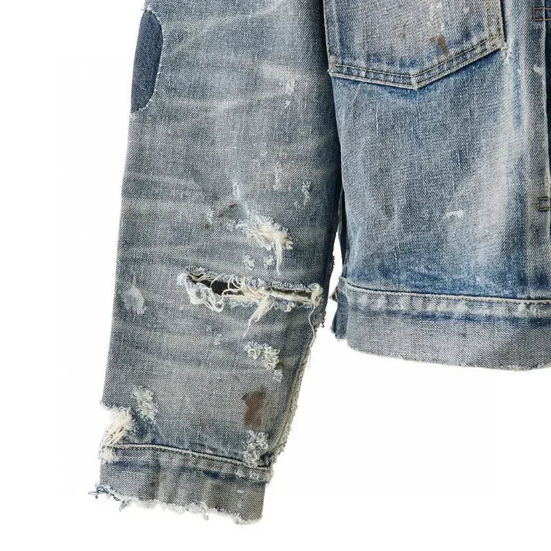 24ss Oversized SAINT MICHAEL Denim Jackets Women 1:1 Top Quality Washed Damaged Jackets Men Clothing