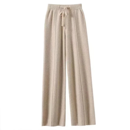 Women Merino Wool Knitted Wide Leg Pants Autumn Winter Basic Soft Warm Cashmere Knit Trousers Casual Simple Style Korean