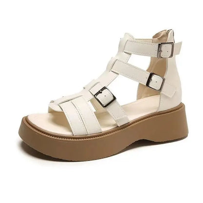 Thick Heel Women Sandals Women's New Hollow Open Toe Shoes Fashion Casual Sandals Female Designer Flat Roman Shoes Summer 2025