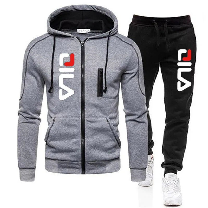 Ensemble 2 pièces pour homme, veste zippée, pull à capuche et pantalon de survêtement, jogging décontracté, vêtements de sport, polaire, streetwear