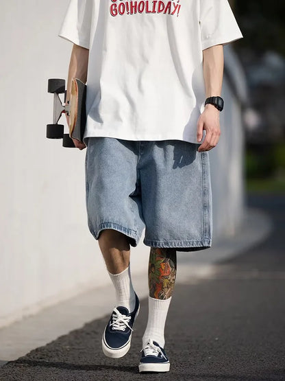 Men's Shorts Jeans Blue Denim Jorts Baggy Harajuku Pants Streetwear