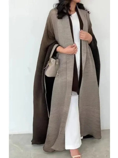 Muslim Abaya for Women Bat Sleeve Pleated Gradient Cardigan Trench Coat 2023 Autumn Dubai Abayas Plus Size Women's Luxury Coat