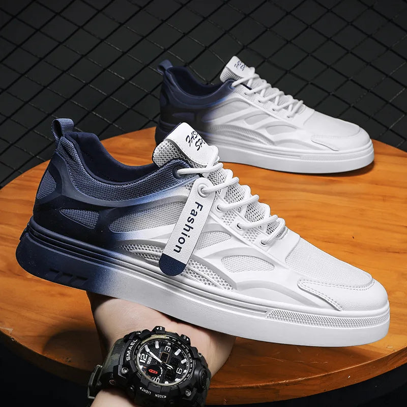 Mesh Men Casual Shoes Flat Lace-up Platform Shoes for Men Breathable Outdoor Non-slip Vulcanize Shoes White All-match Sneakers