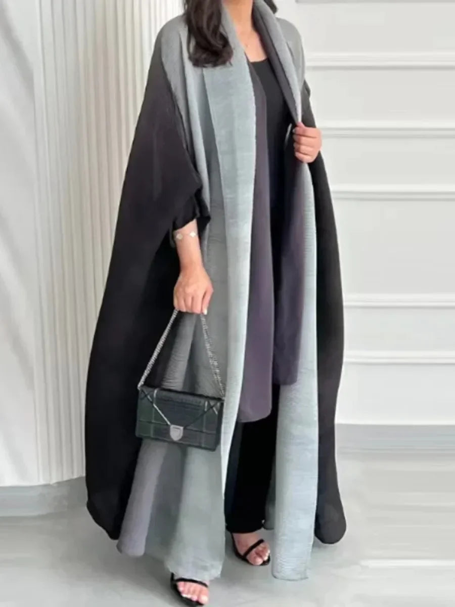 Muslim Abaya for Women Bat Sleeve Pleated Gradient Cardigan Trench Coat 2023 Autumn Dubai Abayas Plus Size Women's Luxury Coat