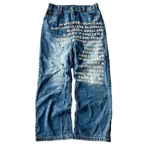 Y2K men Jeans vintage American Pattern letter jeans streetwear gothic 