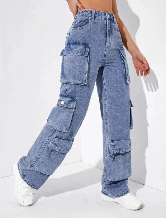 Pantalon de travail décontracté pour femme, jean ample minimaliste et personnalisé à poches multiples, pantalon de travail tendance pour les déplacements quotidiens