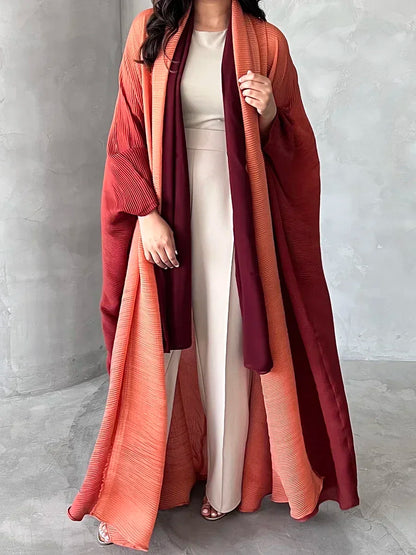 Muslim Abaya for Women Bat Sleeve Pleated Gradient Cardigan Trench Coat 2023 Autumn Dubai Abayas Plus Size Women's Luxury Coat