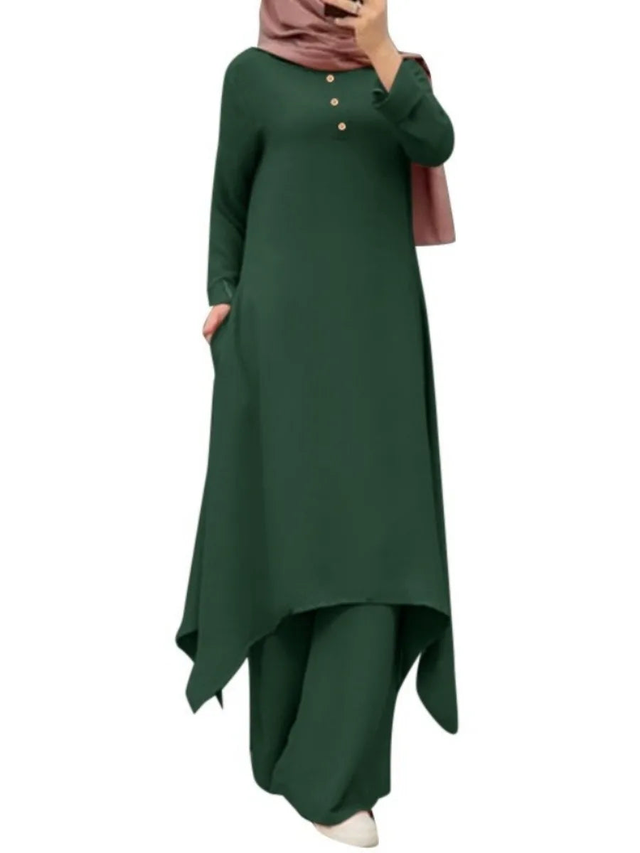 Ensemble 2 pièces pour femme musulmane de l'Aïd, chemisier, robe, pantalon large, tenue décontractée, Dubaï, Ramadan, Kaftan, 2024