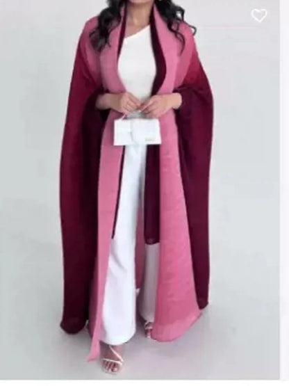 Muslim Abaya for Women Bat Sleeve Pleated Gradient Cardigan Trench Coat 2023 Autumn Dubai Abayas Plus Size Women's Luxury Coat