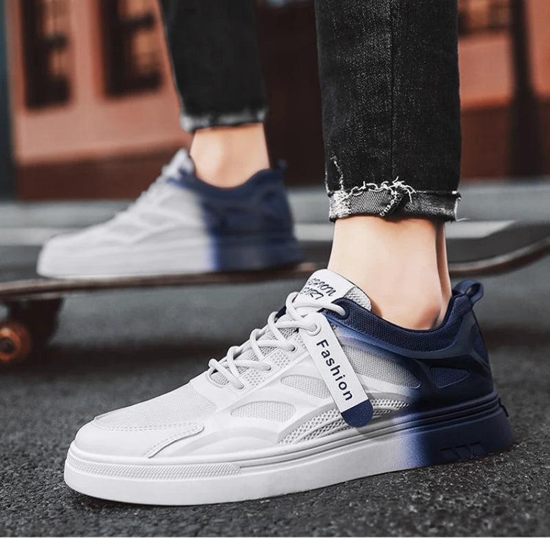 Mesh Men Casual Shoes Flat Lace-up Platform Shoes for Men Breathable Outdoor Non-slip Vulcanize Shoes White All-match Sneakers