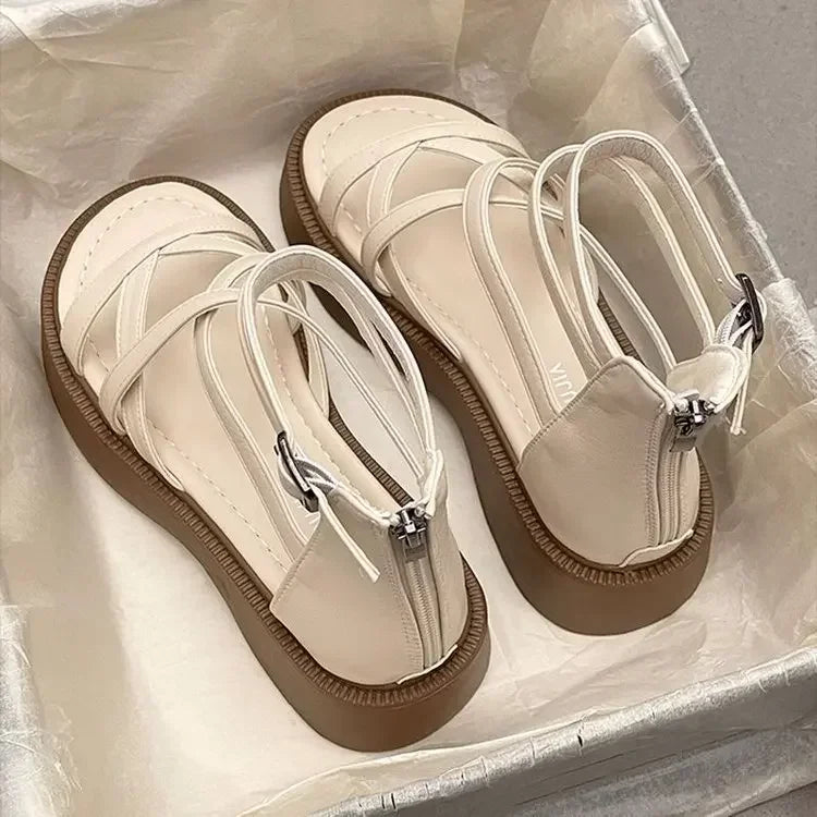 Thick Heel Women Sandals Women's New Hollow Open Toe Shoes Fashion Casual Sandals Female Designer Flat Roman Shoes Summer 2025