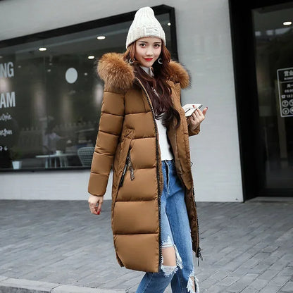 Kalenmos 2021 Fall New Women's Long Parkas Hooded Big Fur Collar Down 