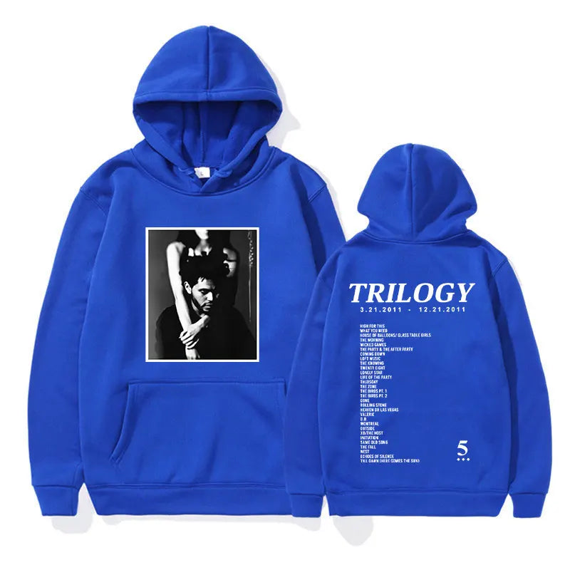 Sweat à capuche surdimensionné imprimé album de musique The Weeknd Trilogy pour homme, style hip-hop 