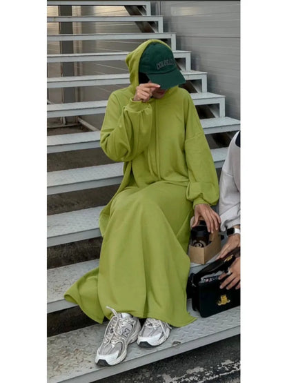 Muslim Women Hoodie Dress Saudi Arabic Long Robe Vestidos Abaya Dubai Morocco Kaftan Jalabiya Eid Ramadan Hooded Dresses Abayas