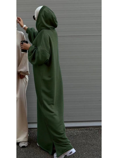 Muslim Women Hoodie Dress Saudi Arabic Long Robe Vestidos Abaya Dubai Morocco Kaftan Jalabiya Eid Ramadan Hooded Dresses Abayas