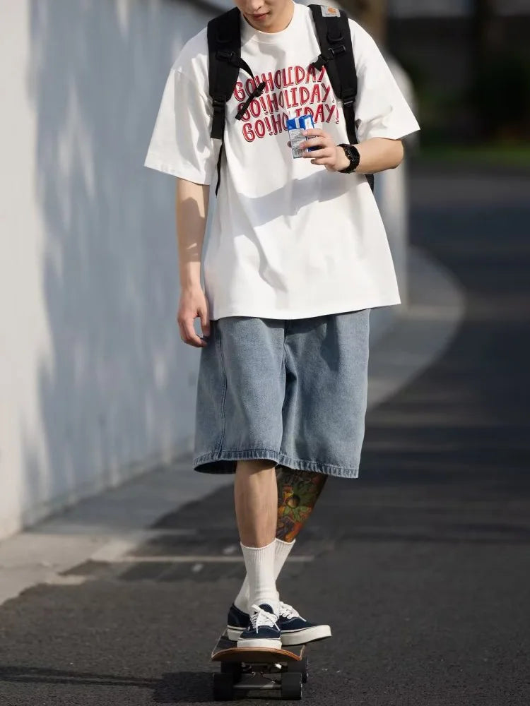 Men's Shorts Jeans Blue Denim Jorts Baggy Harajuku Pants Streetwear