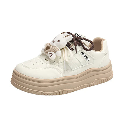 Chaussures à plateforme couleur bonbon pour femmes, chaussures à semelles compensées de luxe, accessoires de lapin de dessin animé, baskets polyvalentes à semelle épaisse pour filles, chaussures plates mignonnes