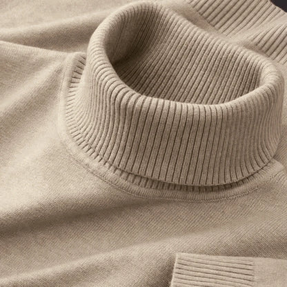 New Mens Knitted Sweaters Solid Color Turtleneck Breathable Pullovers