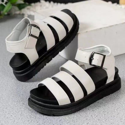 Summer 2025 Classic Leather Sandals Ladies Roman Buckle Open Toe Beach Shoes Thick Bottom Leather Fish Mouth Trifle Sandals 43