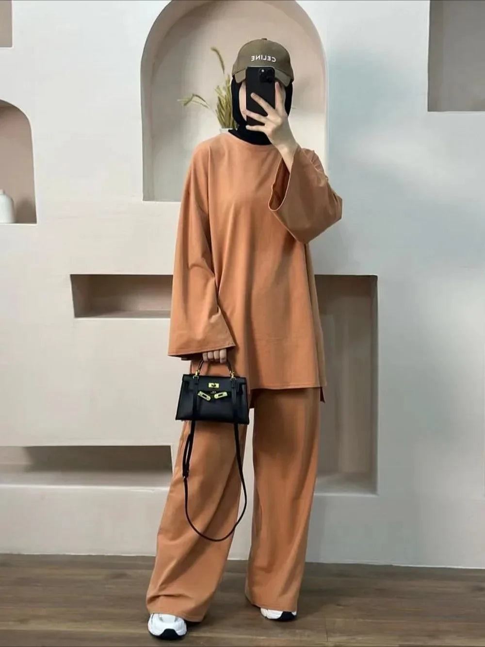 Two Piece Set Women Morocco Dubai Outfits Eid Ramadan Muslim Autumn Blouse Tops Wide Leg Pants Suit 2025 Femme Casual Ensemble