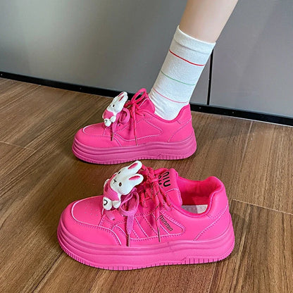 Candy-colored Platform Shoes Women Plate Shoes Luxury Cartoon Rabbit Accessories Thick Sole Versatile Sneakers Girls Cute Flats