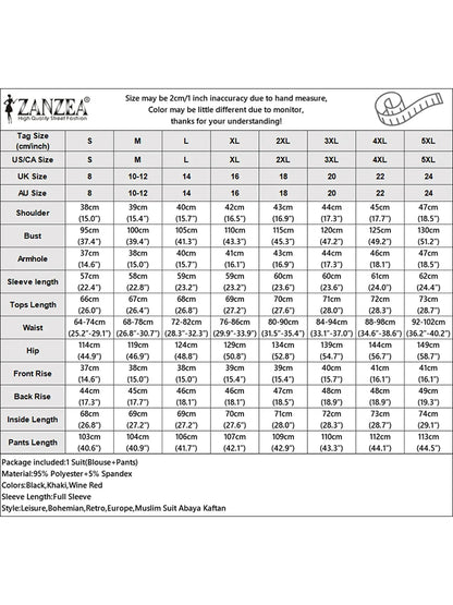 ZANZEA Printemps 2 pièces Tenues Femmes Musulmanes Élégant Ensembles Assortis Décontracté Manches Longues Hauts Pantalons Costume Islamique Hijab Survêtement 2025