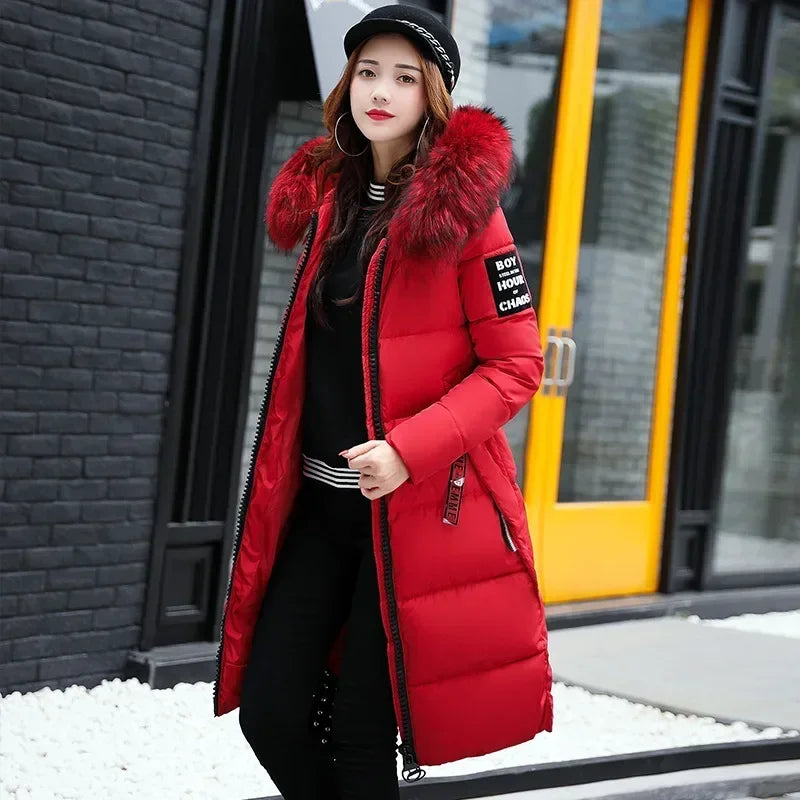 Kalenmos 2021 Fall New Women's Long Parkas Hooded Big Fur Collar Down 