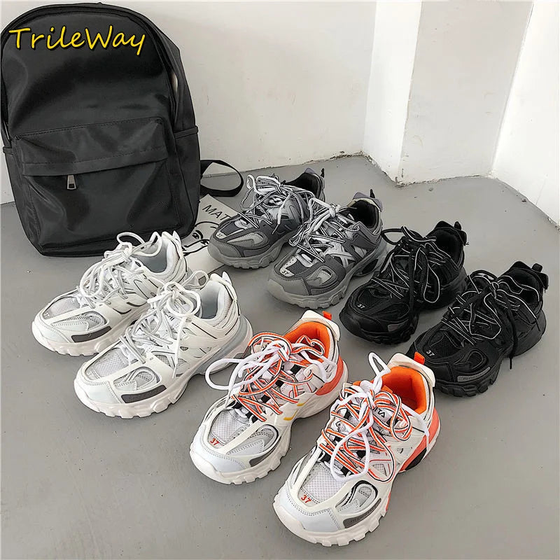 Women's Pink Chunky Running Shoes Sneakers Men Athletic Sports Sneakers Zaptillas Deporte MujerTracking Shoes Chaussure Homme