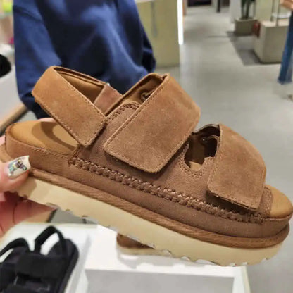 Sandales à plateforme en cuir véritable pour femmes, chaussures de plage romaines à bout ouvert et rehaussantes, nouvelle collection printemps et été 2024