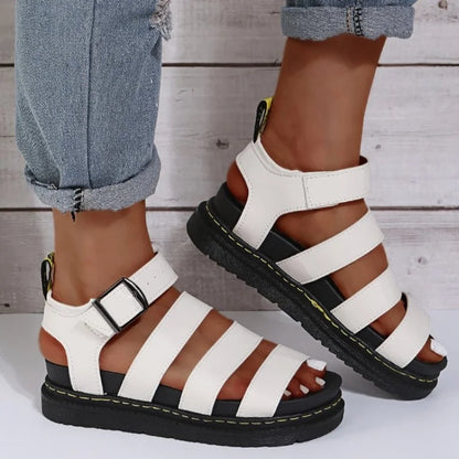 2024 New Platform  Sandal Peep Toe Metal Buckle Car Stitch Roman Sandal Large Size Casual Sport Women's Sandal