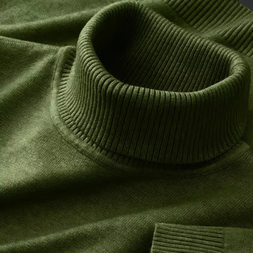 New Mens Knitted Sweaters Solid Color Turtleneck Breathable Pullovers