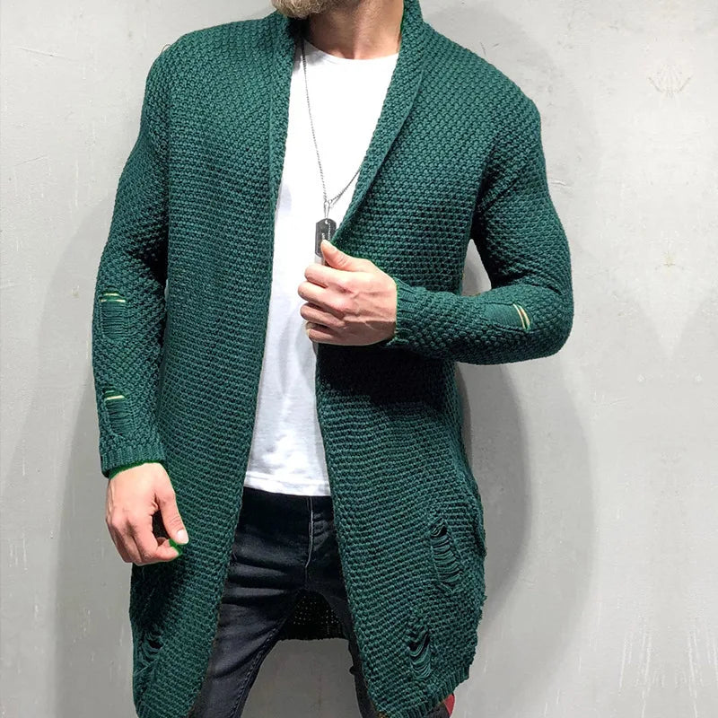 New Men's Knitted Sweatercoat Long Cardigan Fashion Casual Sweater