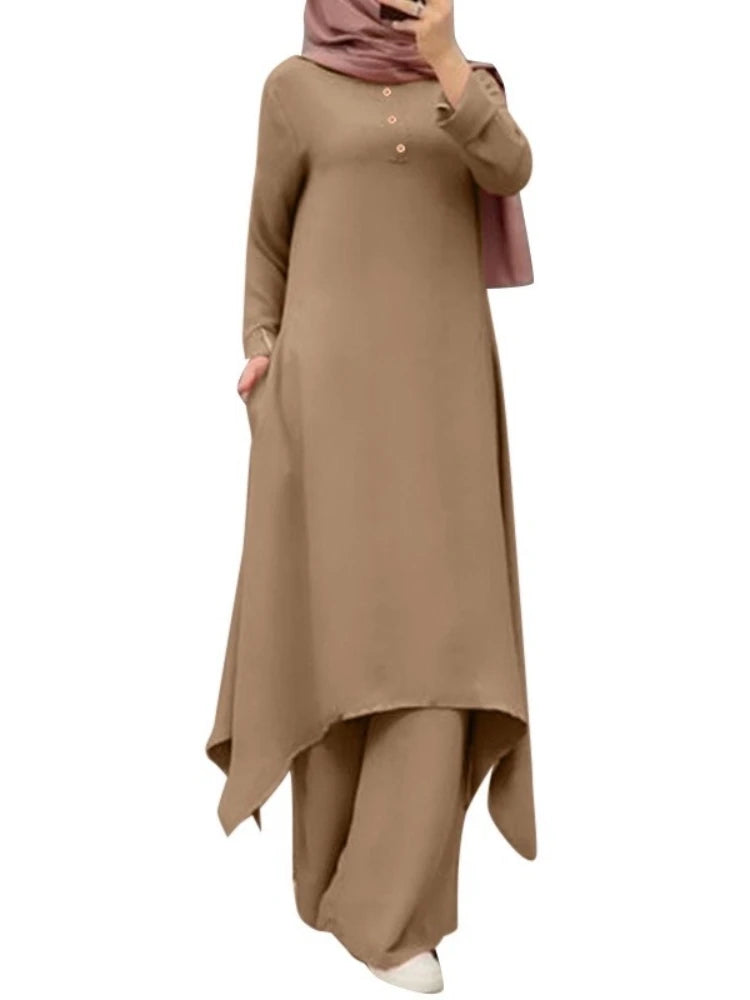 Ensemble 2 pièces pour femme musulmane de l'Aïd, chemisier, robe, pantalon large, tenue décontractée, Dubaï, Ramadan, Kaftan, 2024