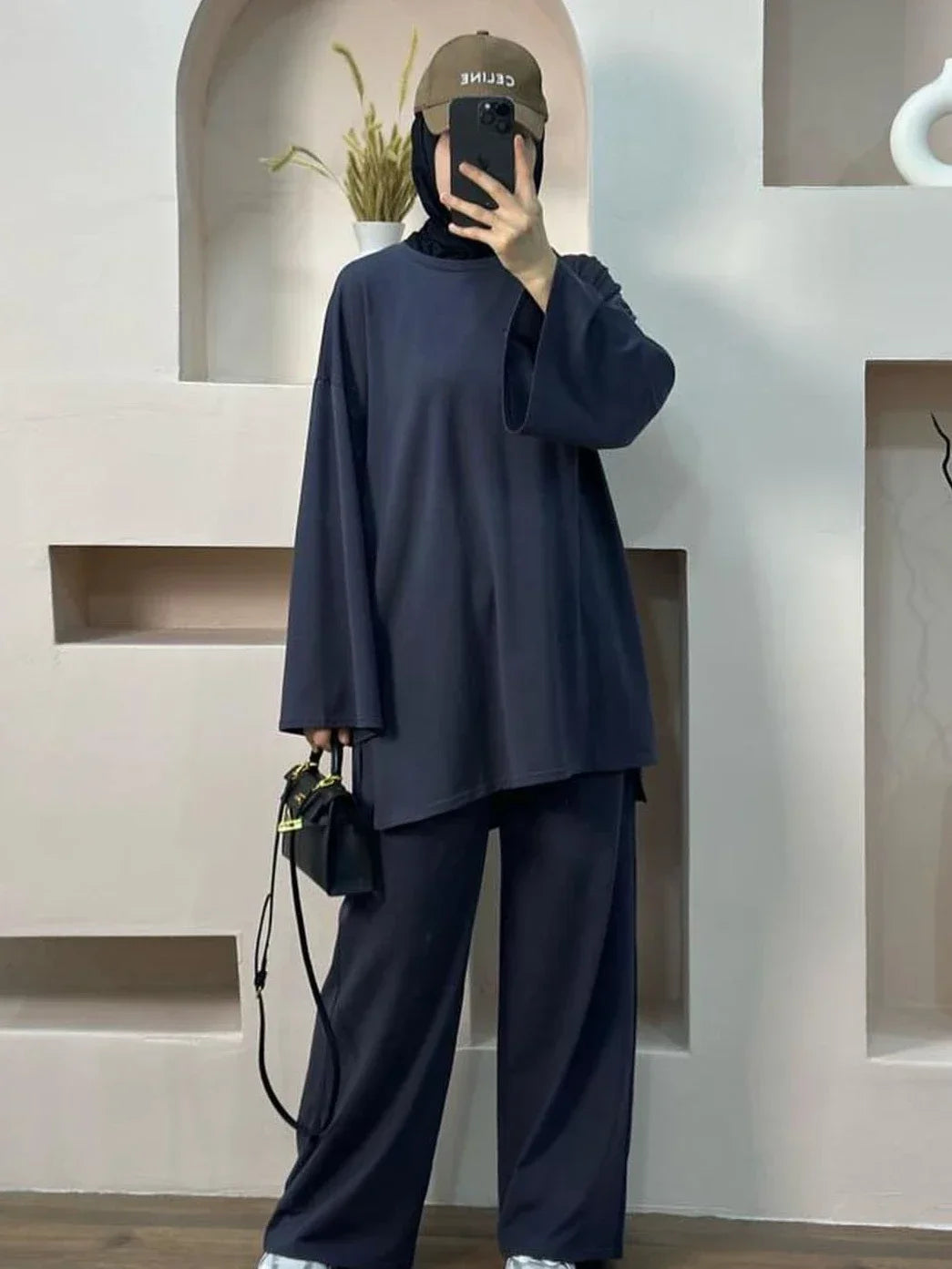 Two Piece Set Women Morocco Dubai Outfits Eid Ramadan Muslim Autumn Blouse Tops Wide Leg Pants Suit 2025 Femme Casual Ensemble