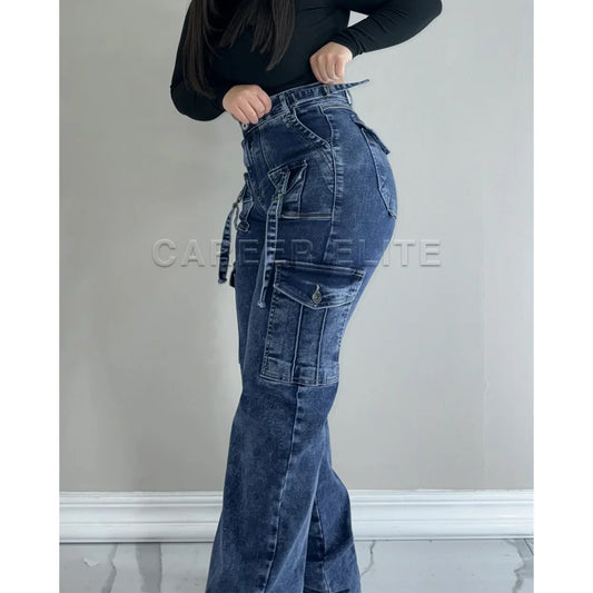 Jean taille haute élastique pour femme, coupe droite, style années 2000, délavé, taille S à 3XL