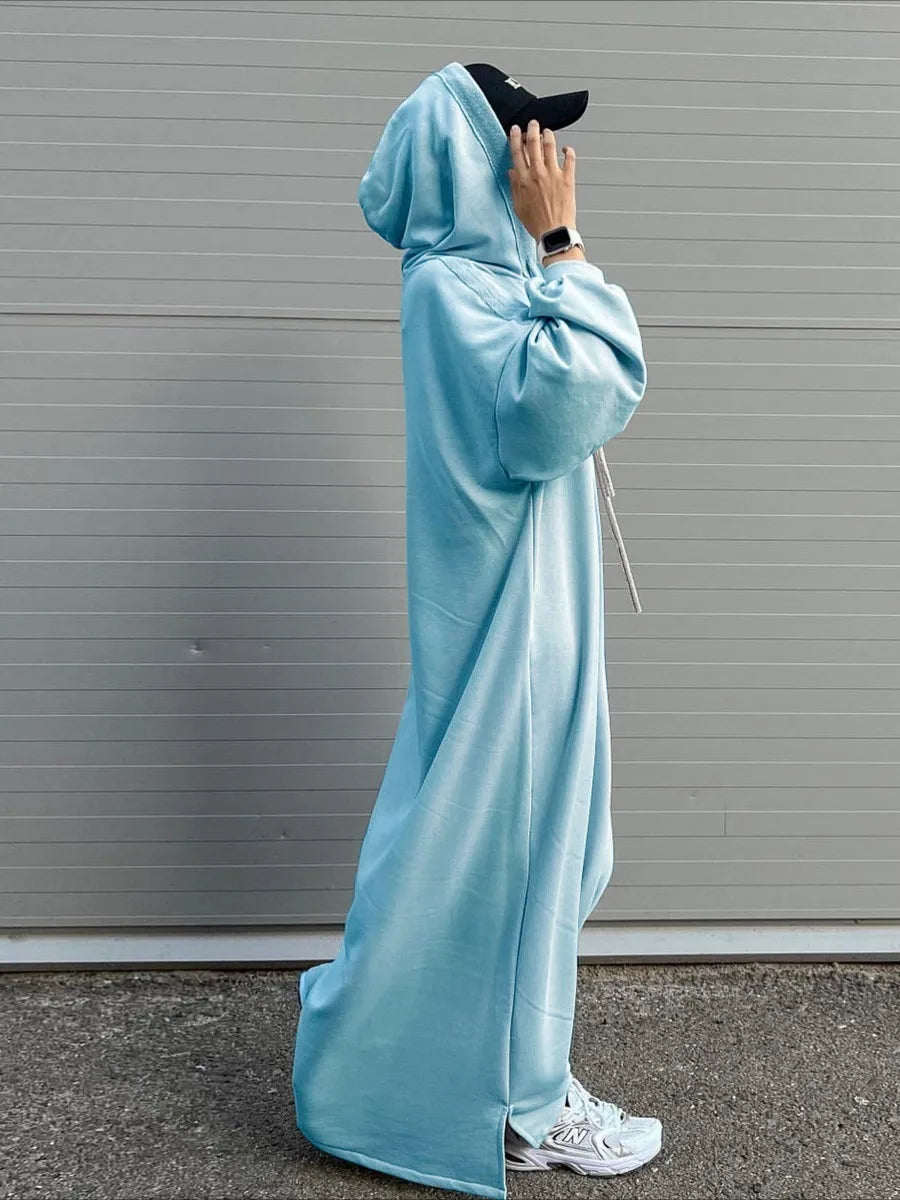 Muslim Women Hoodie Dress Saudi Arabic Long Robe Vestidos Abaya Dubai Morocco Kaftan Jalabiya Eid Ramadan Hooded Dresses Abayas