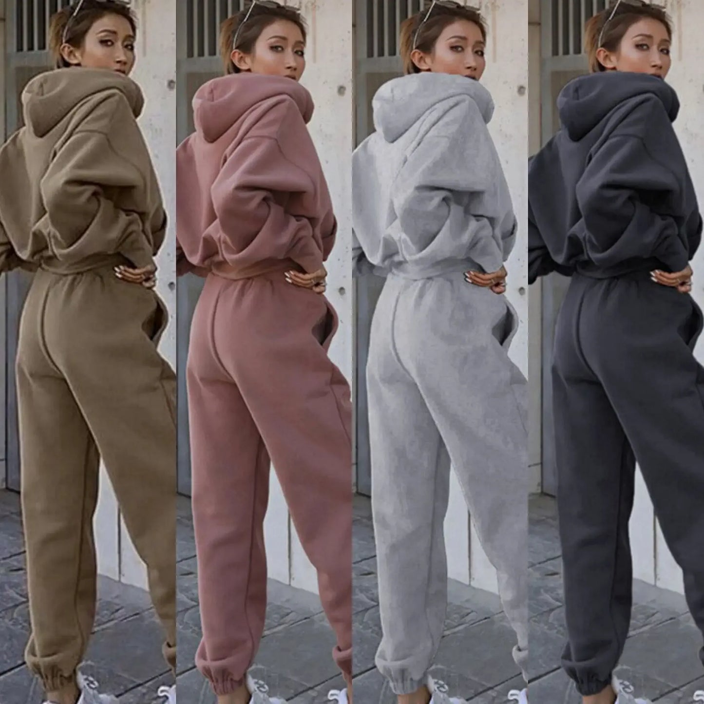 Women Sports Two Piece Sets Hoodie Trousers Solid Color Hooded Pants Outfits Sweatshirt Suit 2024 Autumn Winter Tracksuit