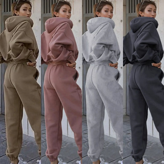 Ensemble de sport deux pièces pour femmes, sweat à capuche et pantalon, couleur unie, tenue sweat-shirt, survêtement automne-hiver 2024