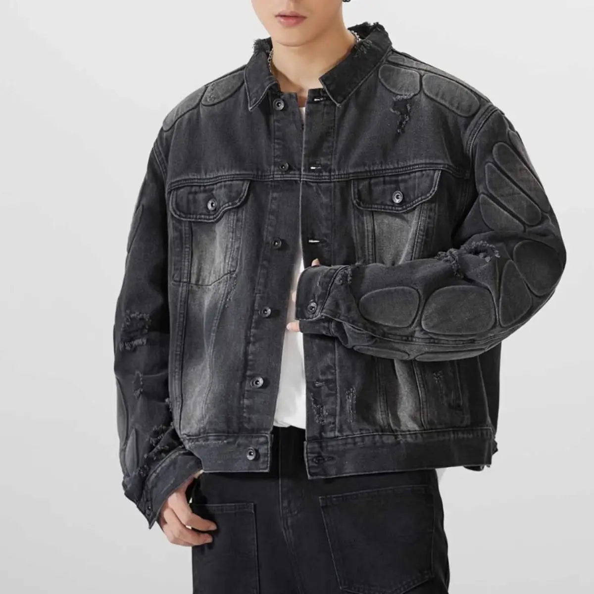 Vestes Y2K Hip Hop Gothique Patchwork Denim Veste Homme Délavé Rétro 