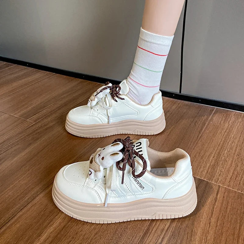 Candy-colored Platform Shoes Women Plate Shoes Luxury Cartoon Rabbit Accessories Thick Sole Versatile Sneakers Girls Cute Flats